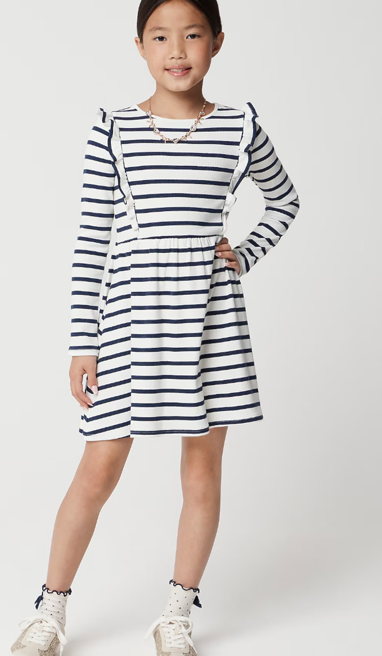 J Crew crewcuts Girls Ribbed Stripe Dress 8 NWT Navy Blue White CV783 J.Crew
